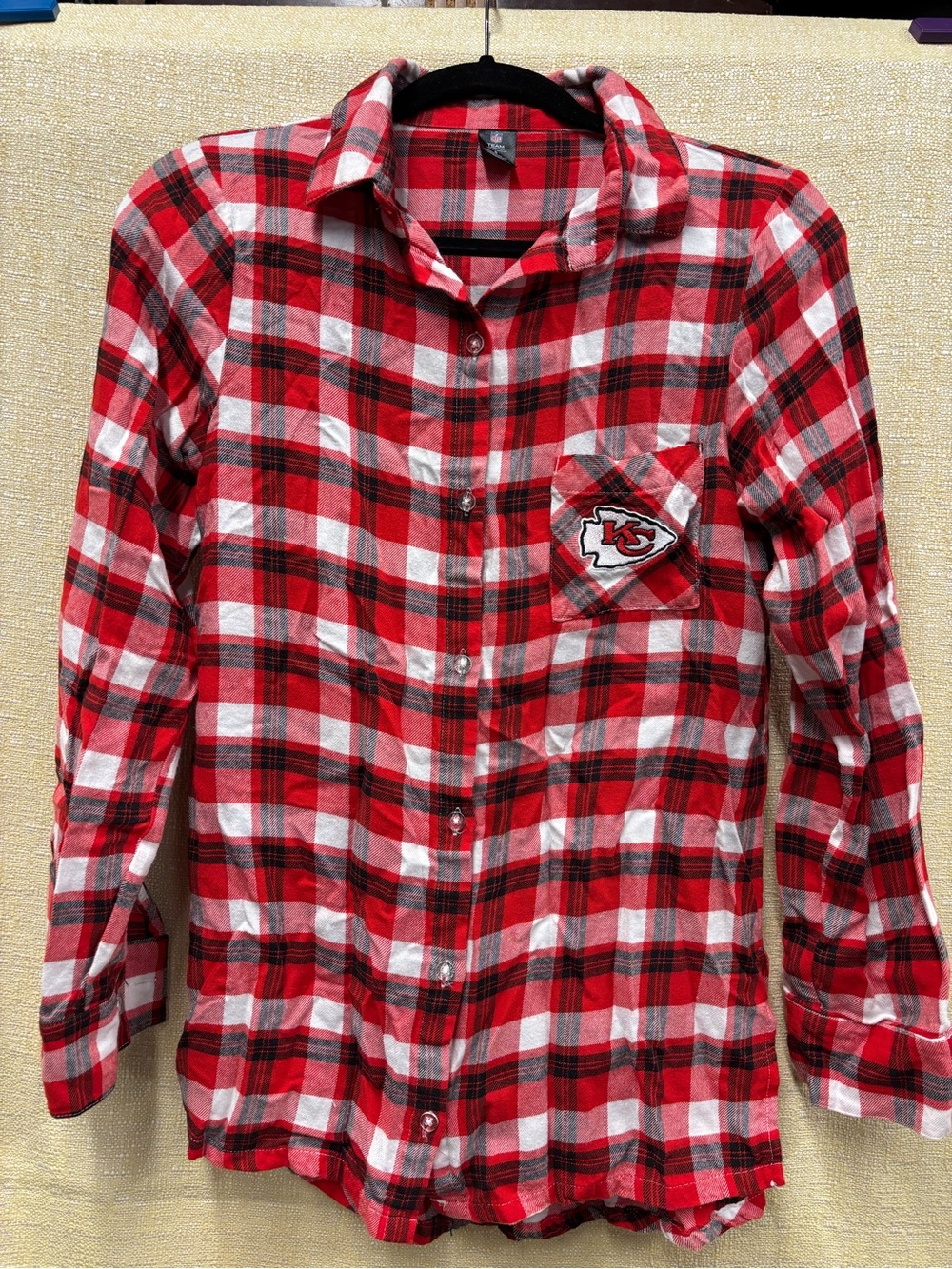 Kansas City NFL Red and White Plaid Button-Down Shirt with Chest Logo